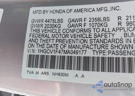 2021 Honda Accord Sport Special Edition from USA, damaged, VIN 1HGCV1F47MA049177